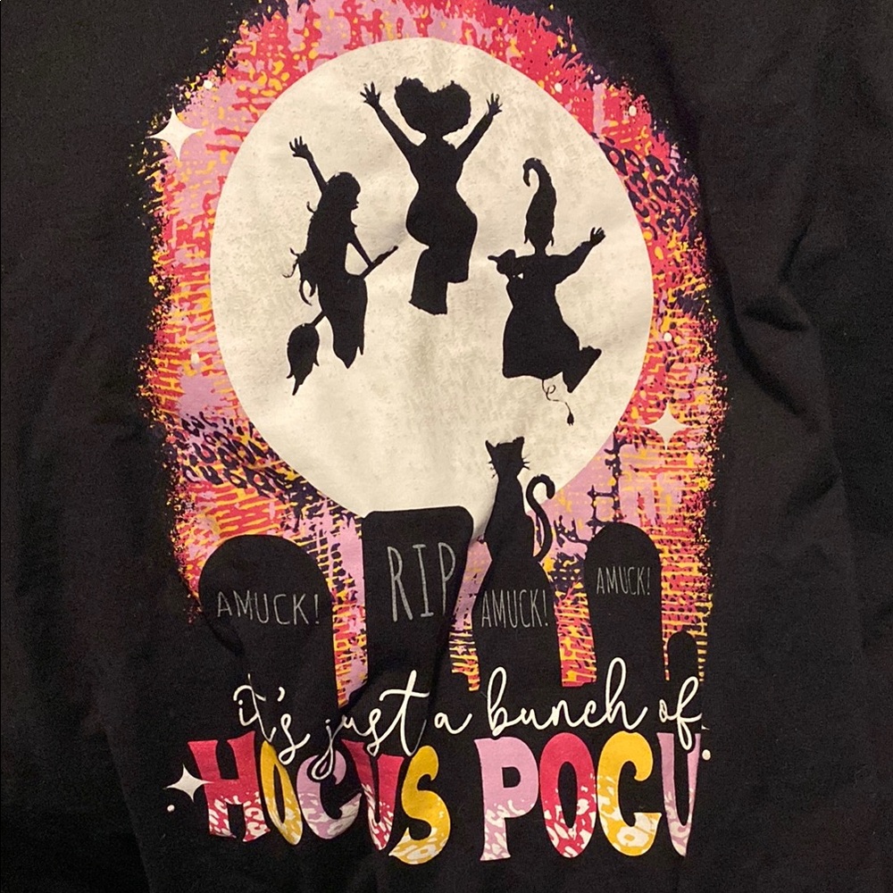 Jerzees Black Halloween Long Sleeve Tee. Hocus Pocus witches